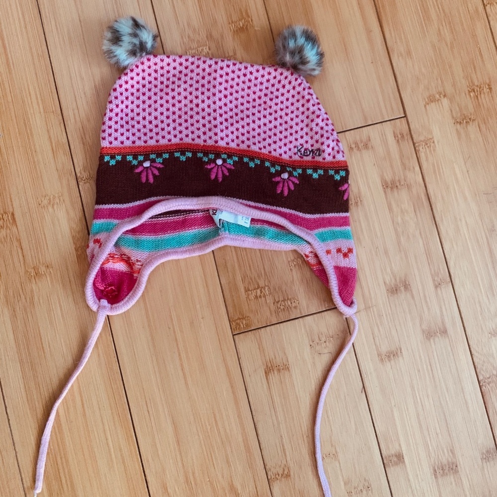 Girls Kenzo knit hat with faux fur Pom Pom’s sz 4